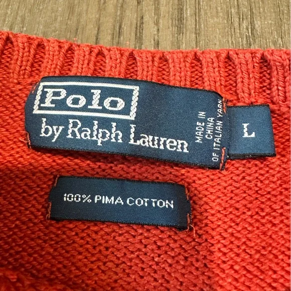 Polo by Ralph Lauren Men’s Crew Neck Sweater Size Large Orange - Picture 4 of 7